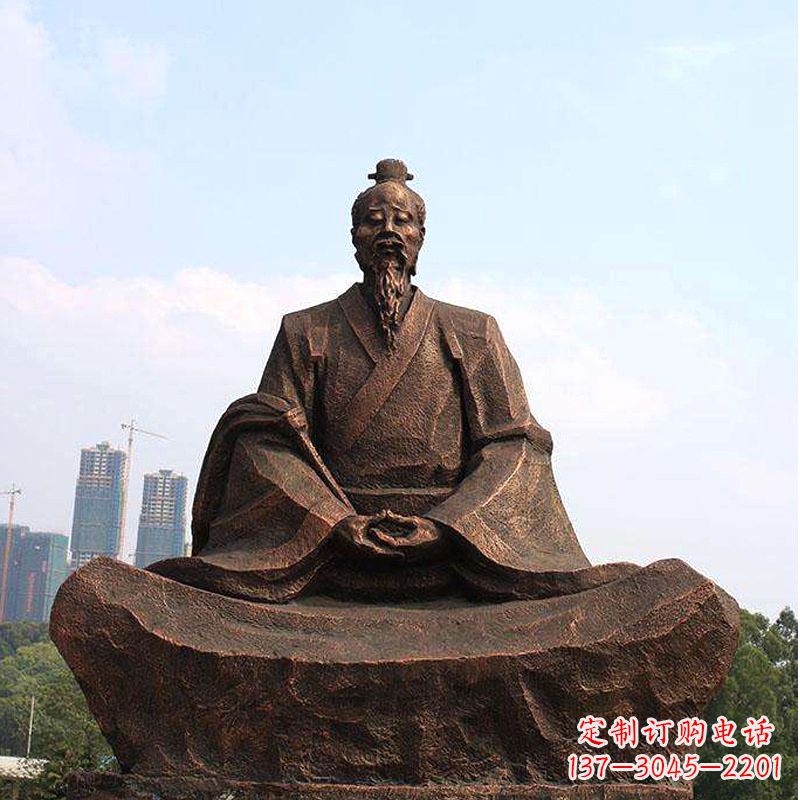 纯铜葛洪盘坐雕塑-景区园林历史医学人物雕像