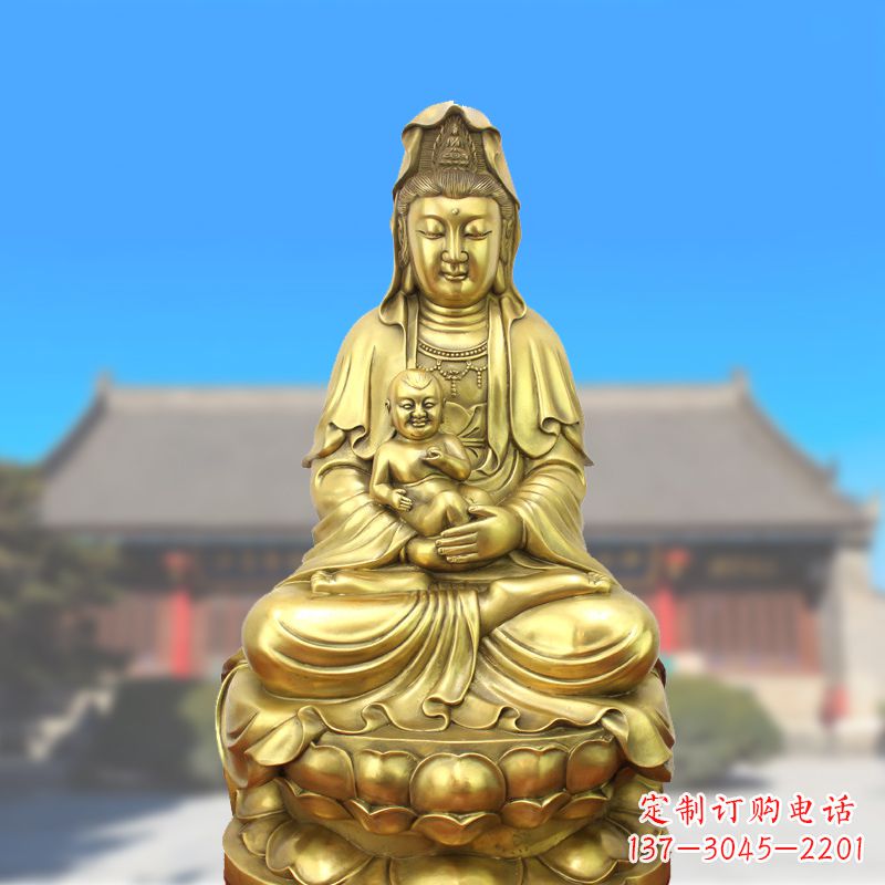 纯铜观音坐姿鎏金铜雕