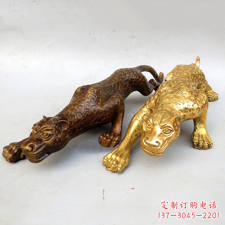 纯铜金钱豹雕塑-动物铜雕摆件