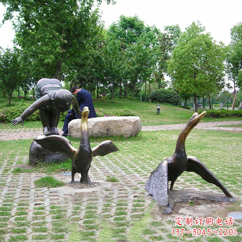 纯铜天鹅情景雕塑