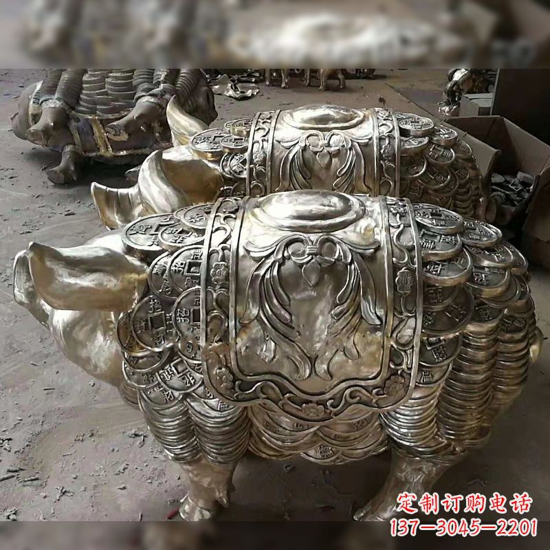 纯铜铸造猪铜雕-招财生肖动物风水雕塑