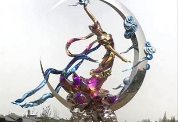 中国古代神话传说中的嫦娥奔月不锈钢雕塑景观