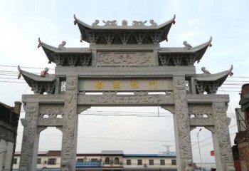 以城市街道为主题的仿古石雕牌楼