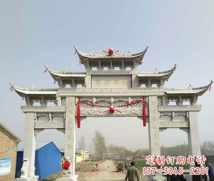 村口三门石雕牌楼 (4)