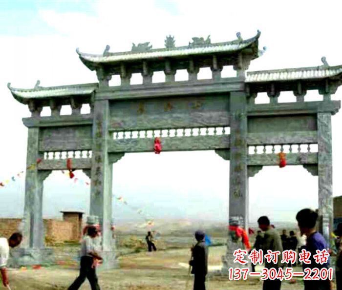 村庄三门牌坊石雕 (3)