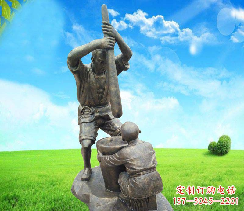 打糍粑人物铜雕