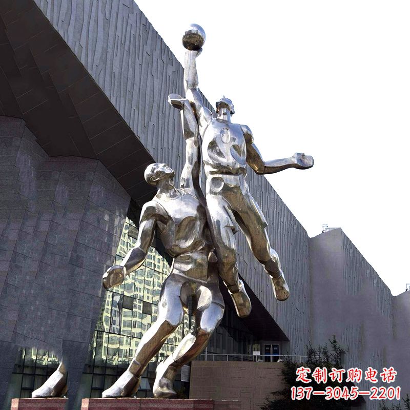 打篮球镜面不锈钢运动人物雕塑