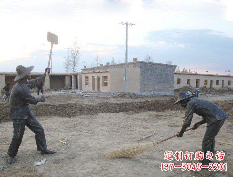 打扫卫生人物厂子景观铜雕摆件