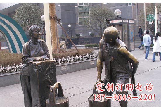 打水人物小品铜雕