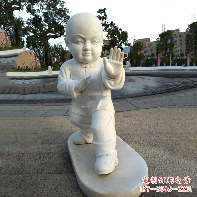 打太极拳小和尚汉白玉雕塑