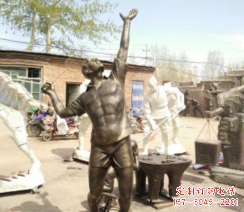 打羽毛球公园人物铜雕
