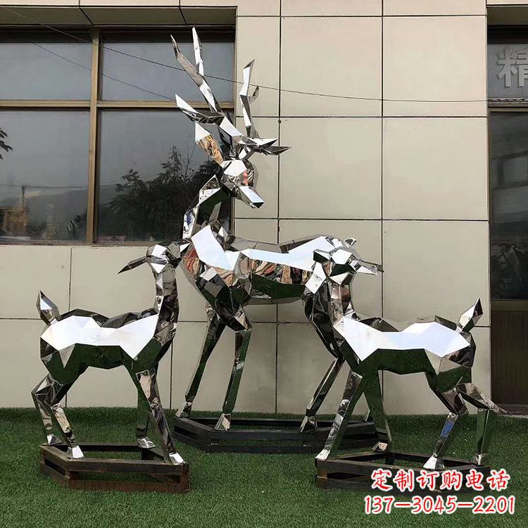 大块状几何抽象鹿不-锈-钢-雕-塑-