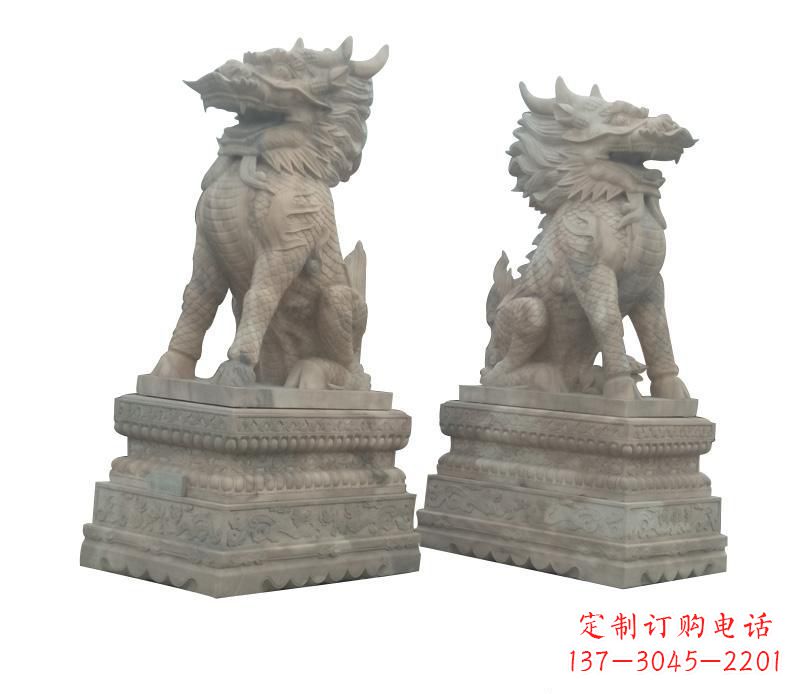 大理石踩球麒麟门口神兽石雕