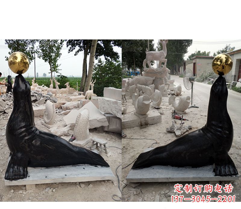 大理石动物海豹雕塑