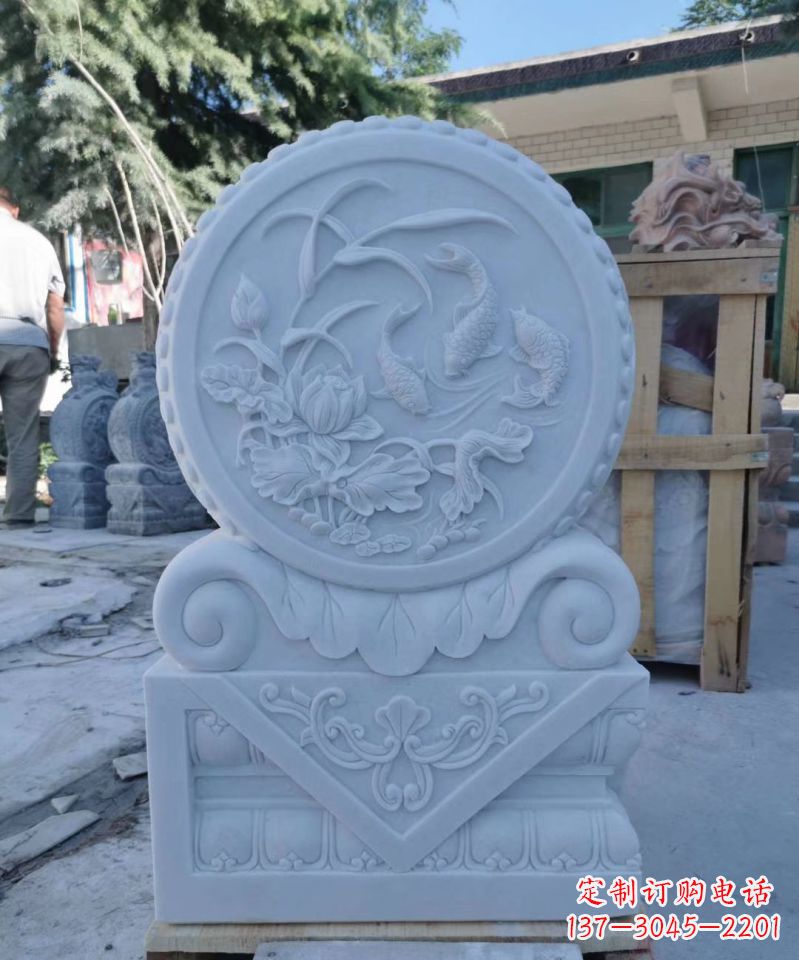 大理石荷花抱鼓石门墩庭院门口摆件