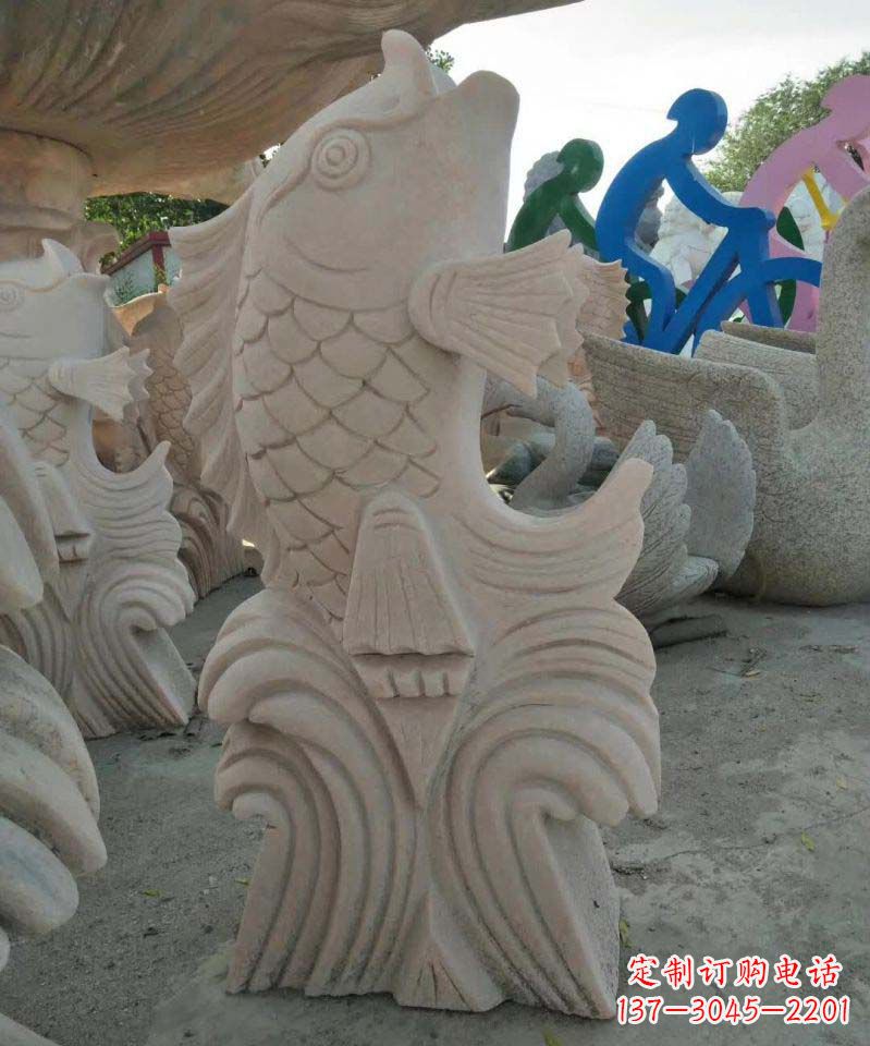 大理石鲤鱼喷泉雕塑