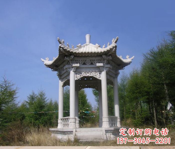 大理石六角石雕凉亭 (3)