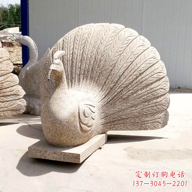 大理石喷水孔雀,园林水景装饰动物雕塑