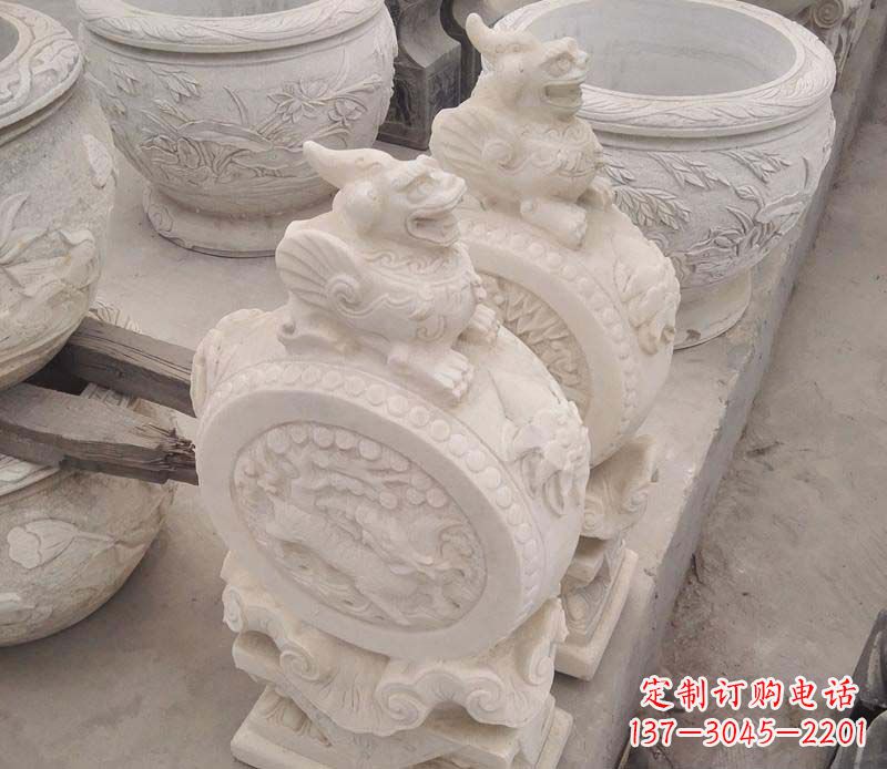 大理石貔貅抱鼓石雕塑