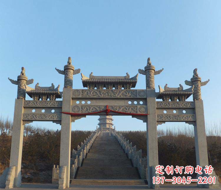 大理石三门牌坊景区石雕