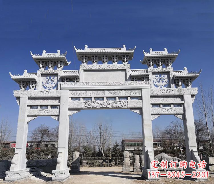 大理石三门五楼牌坊石雕