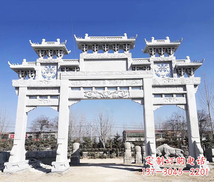 大理石三门五楼石牌坊石雕 (3)