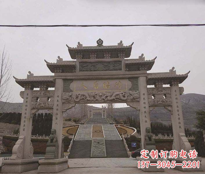 大理石三门五楼石牌坊石雕