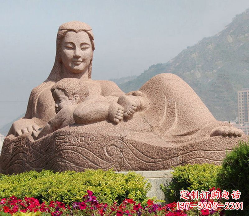 大理石鲜花母子石雕