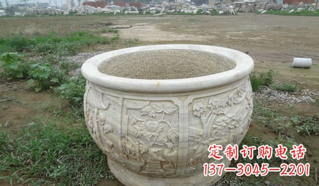 大理石鸳鸯园林景观石雕花盆