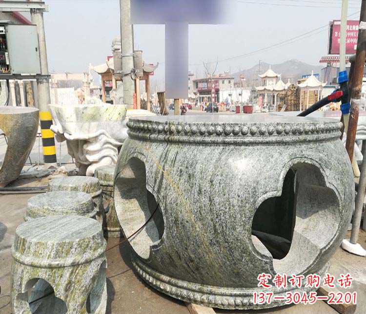 大理石圆形庭院桌凳石雕