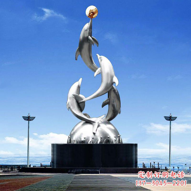 大型不锈钢海豚雕塑-学校文化动物景观雕塑