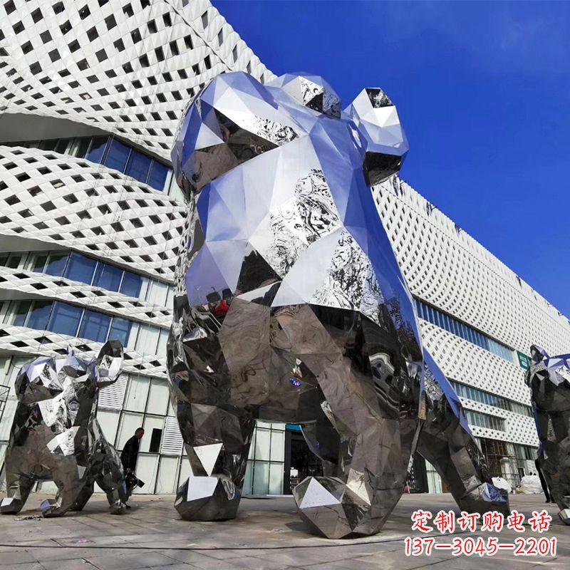 大型不锈钢块面狗雕塑-城市商场广场动物景观