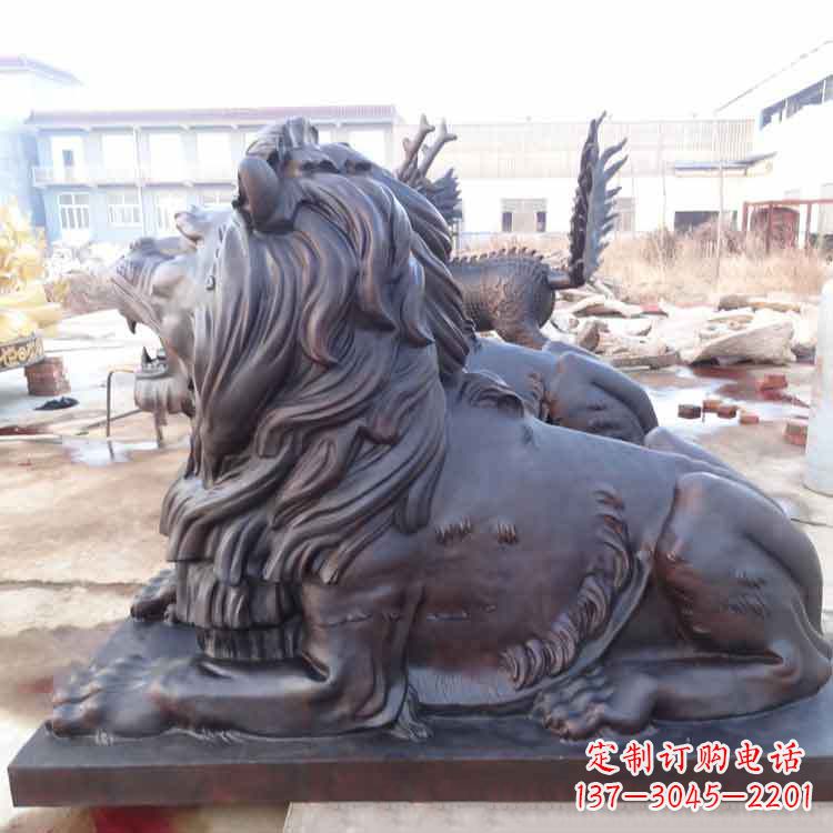 大型纯铜港币狮子动物雕塑