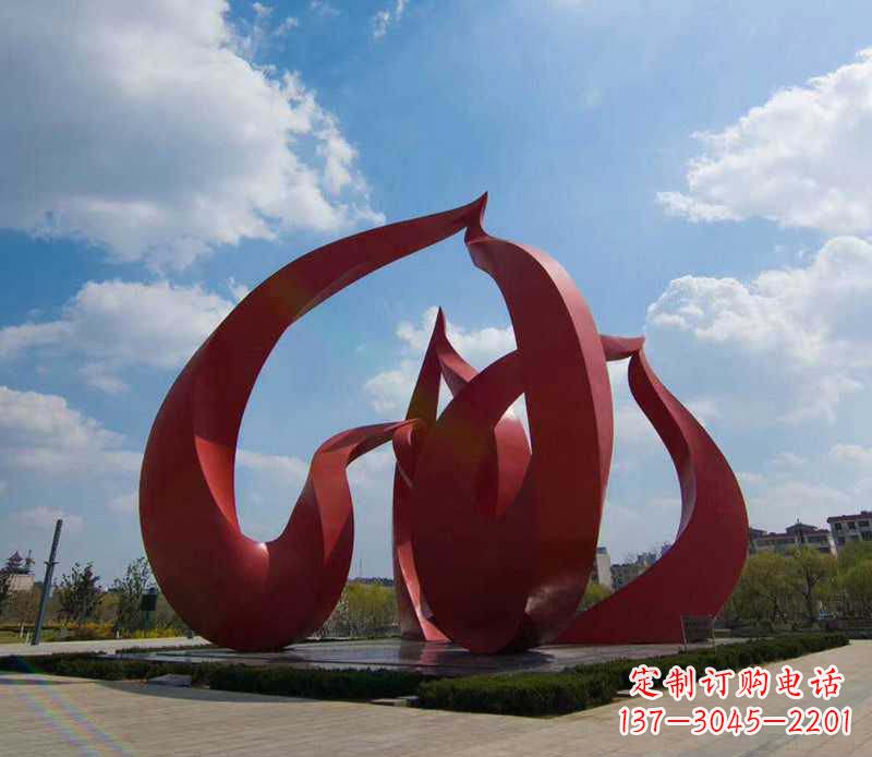 大型广场红色不锈钢抽象雕塑