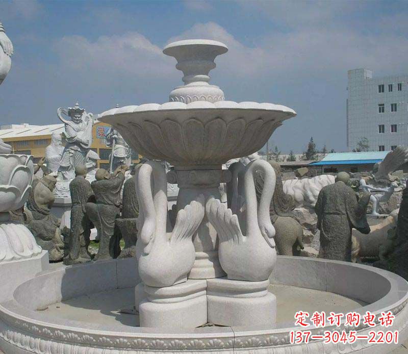 大型汉白玉天鹅喷泉石雕