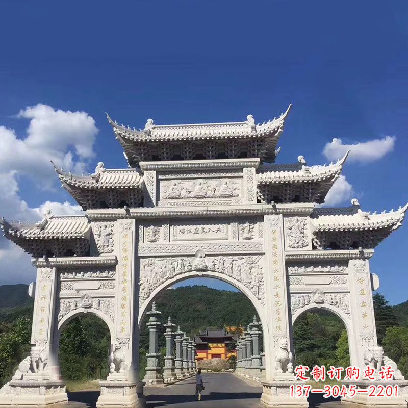大型汉白玉景区大门石雕牌楼