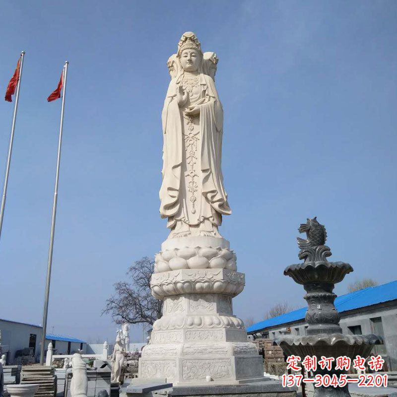 中领雕塑汉白玉三面观音石雕 中领雕塑汉白玉三面观音石雕