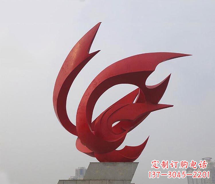 大型红色抽象凤凰广场景观不-锈-钢-雕-塑-