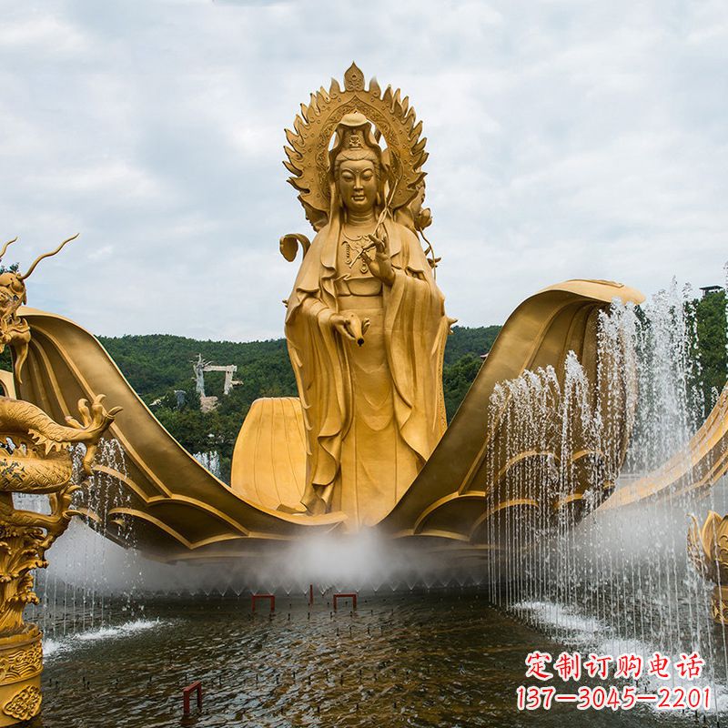 大型景区滴水观音铜雕佛像水景景观雕塑