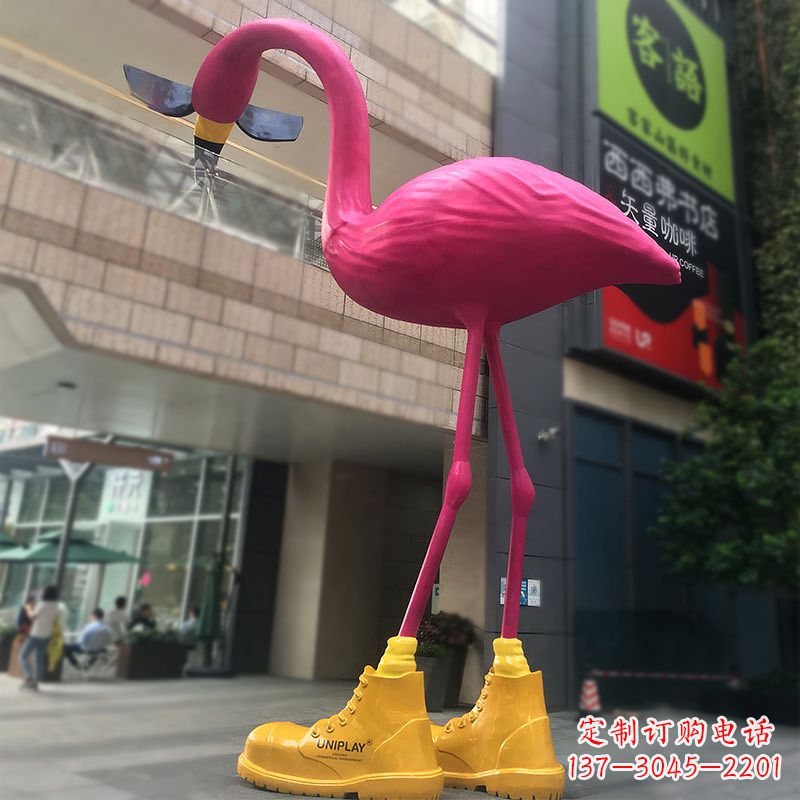 大型卡通火烈鸟玻璃钢景观商场广场动物美陈雕塑