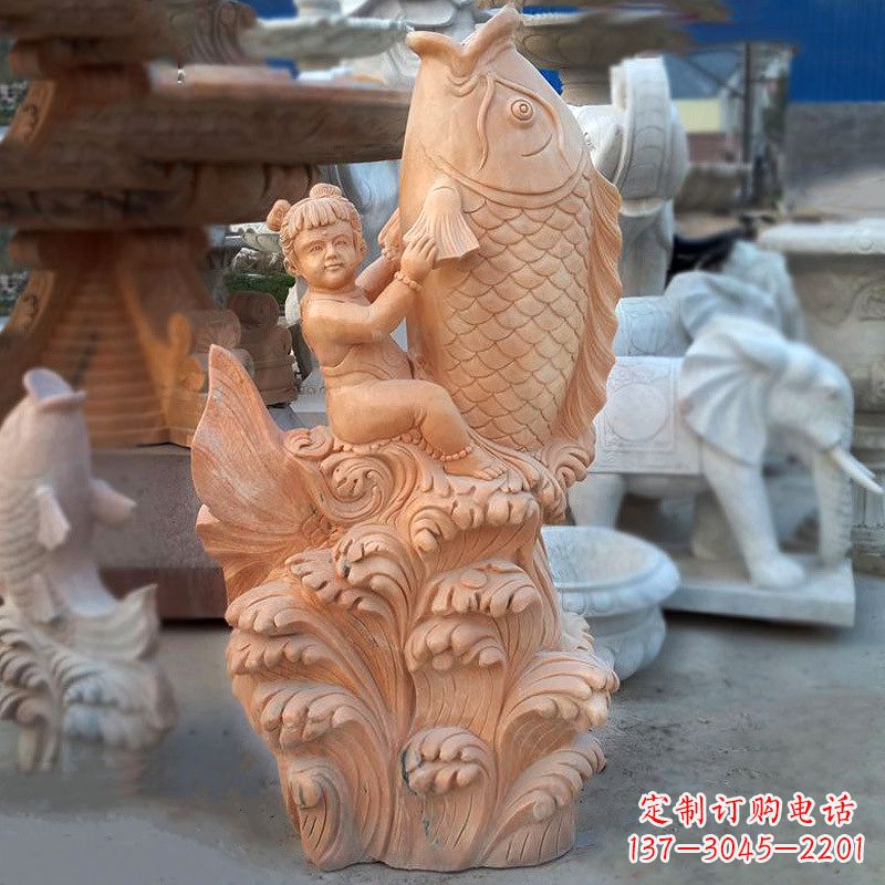 大型喷水鲤鱼雕塑-晚霞红石喷泉 大型喷水鲤鱼雕塑-晚霞红石喷泉