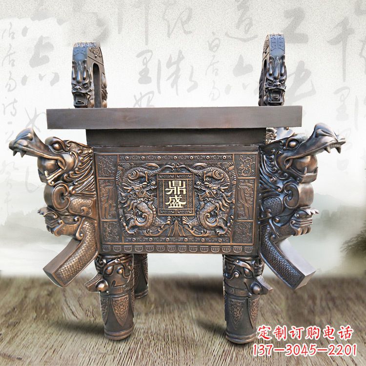 典雅双龙四龙铜鼎雕塑 典雅双龙四龙铜鼎雕塑