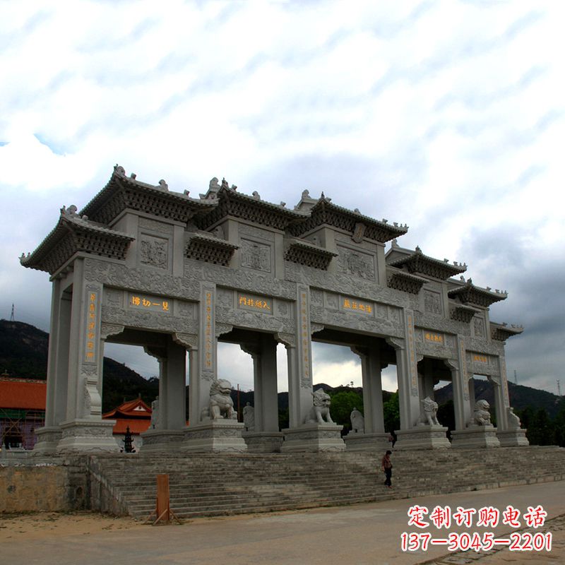 大型寺庙五门石雕牌楼