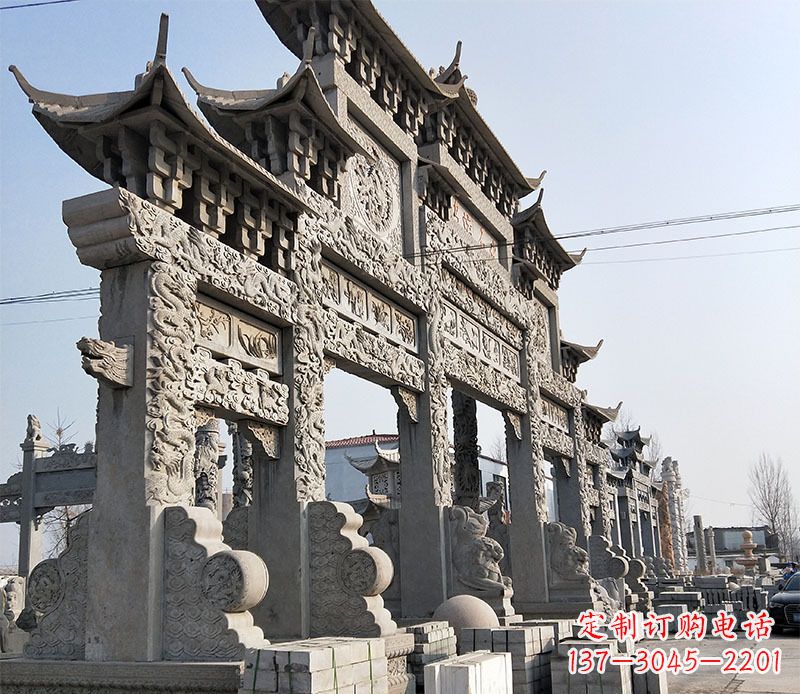 大型五门仿古牌坊石雕