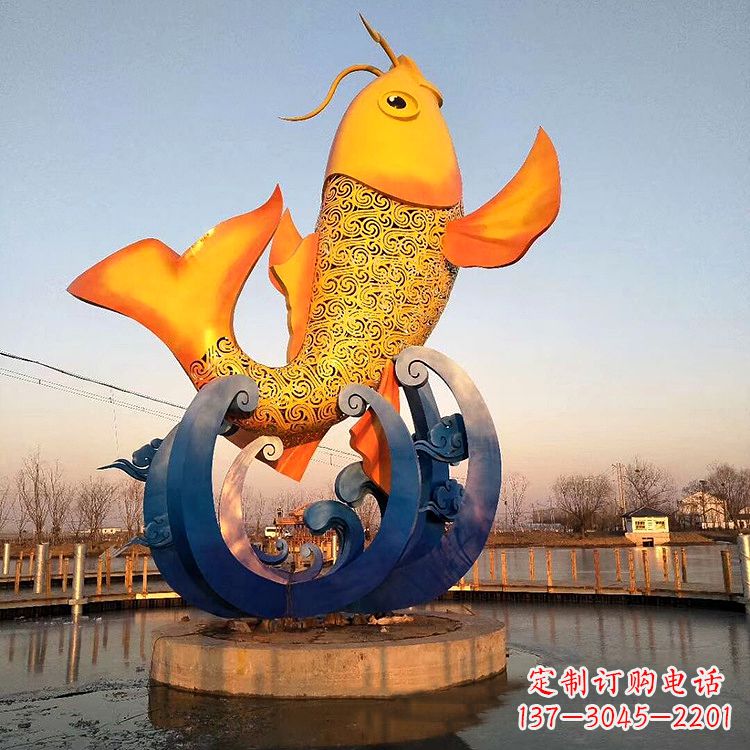 大型鱼跃雕塑不锈钢景观雕塑-公园景区水景动物雕塑