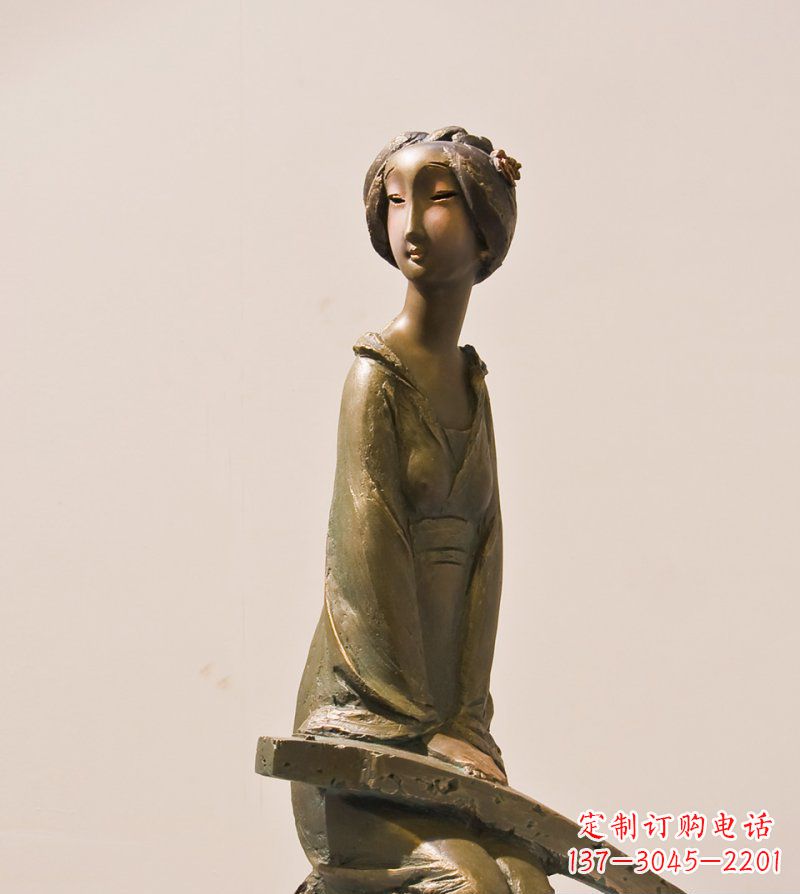 弹古筝的女人铜雕古代人物雕塑
