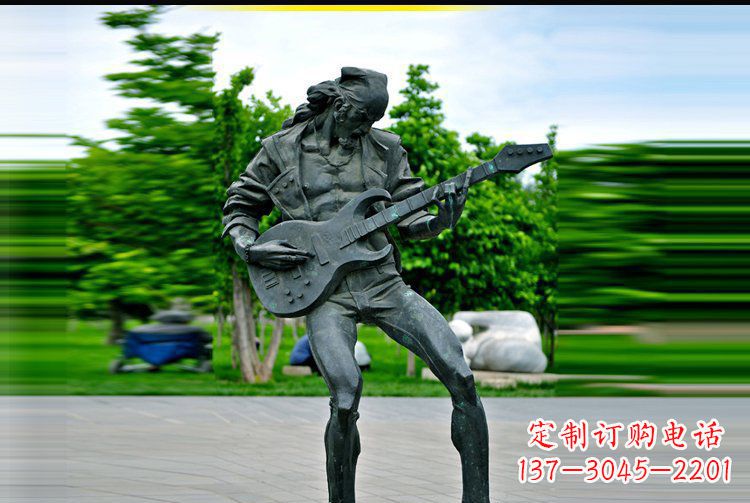 弹吉他的人物公园景观铜雕摆件