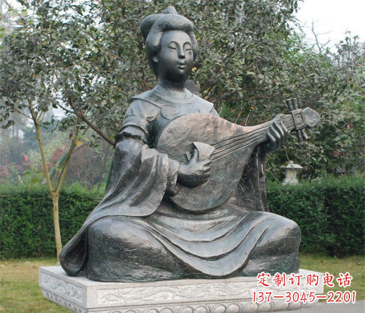 弹琵琶的乐妓古代人物铜雕