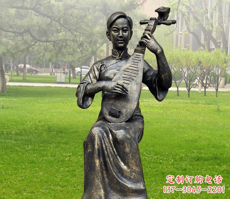 弹琵琶的人物铜雕塑