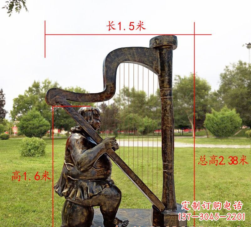 弹竖琴音乐人物铜雕